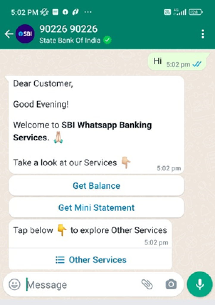 SBI WHtsapp banking register