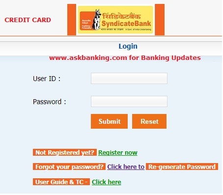 How To Login Syndicate Bank Credit Card Internet Banking ?