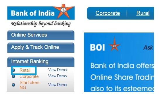 Internet Banking Login Password Bank of India (BOI)