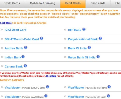 IRCTC Bank Transaction Charges – All Banks