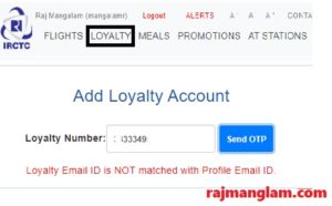 SBI IRCTC Credit Card Loyalty number addition