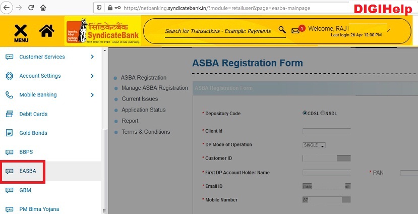 Apply IPO From Syndicate Bank ASBA