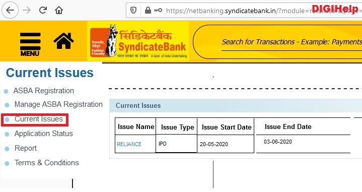 Apply IPO From Syndicate Bank ASBA