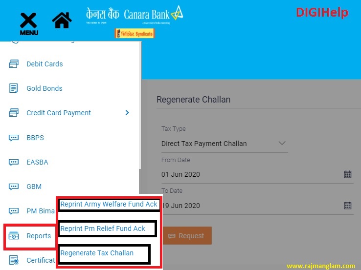 Syndicate Bank Online Tax Payment, Download Duplicate Receipt