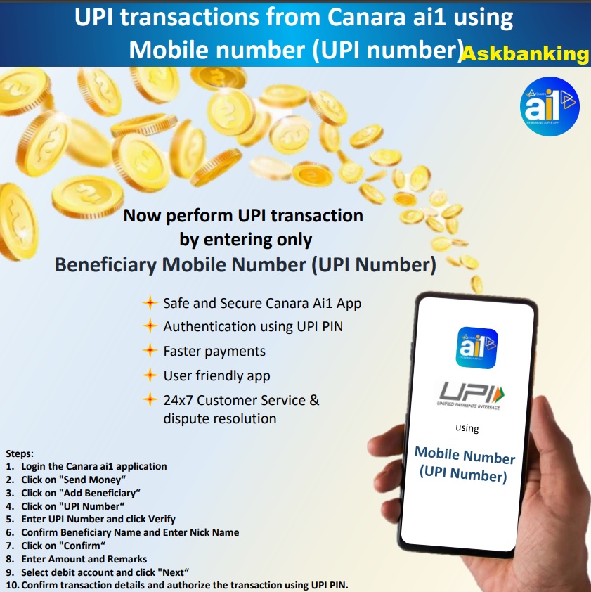 How to Transfer Money to Mobile Number in Canara Mobile Banking App ?